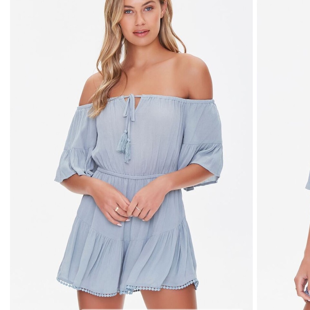 Off the shoulder ruffle romper